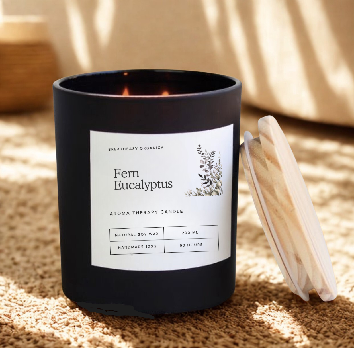 Wooden Lid Black Jar Aroma Therapy Candle 200 ML - Image 2